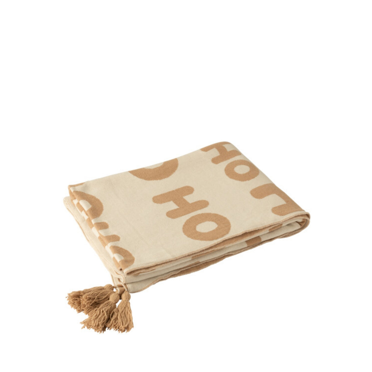 Pack de Noël Plaid &amp; Coussins de Noël HoHoHo Beige/Blanc J-Line