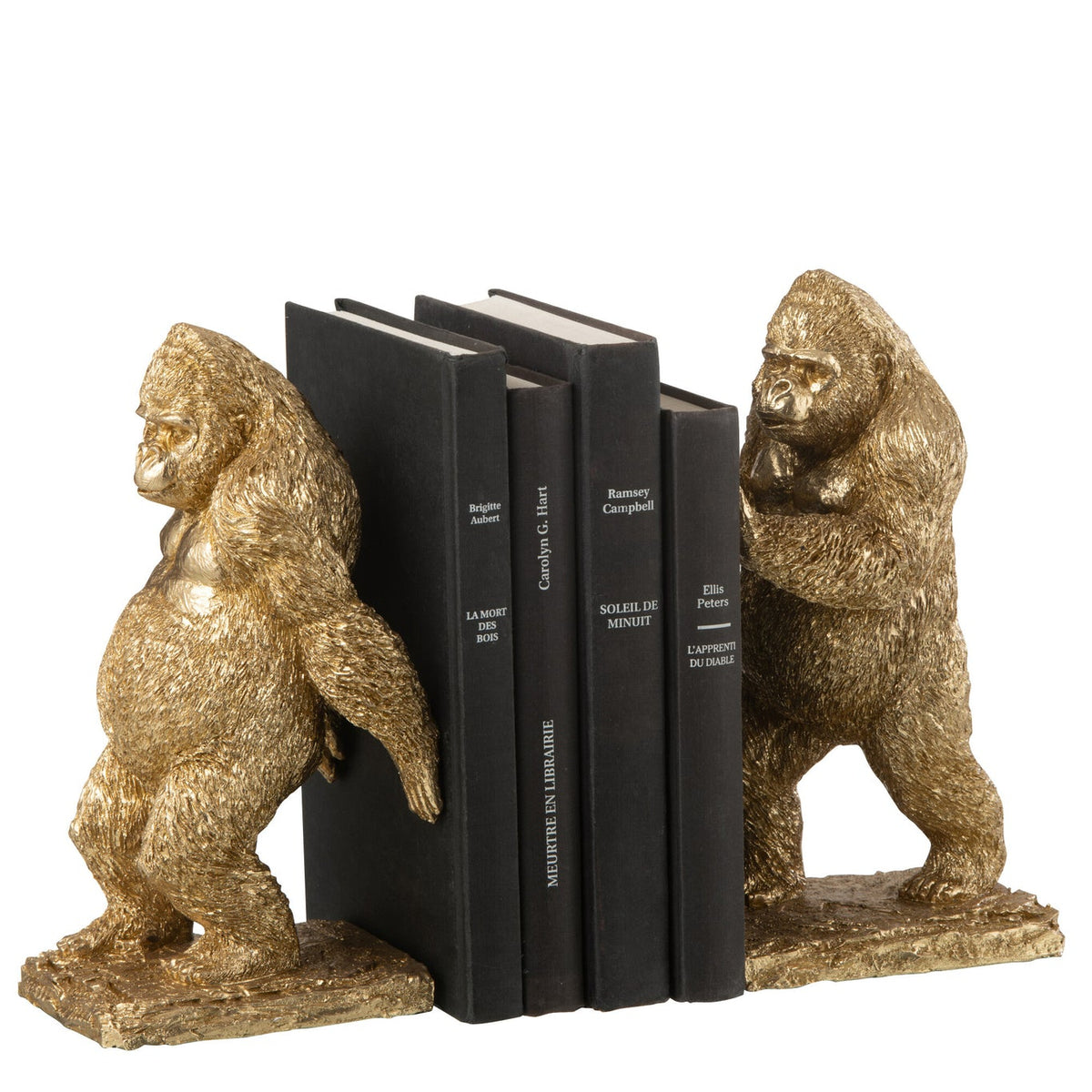 Lot de 2 serre-livres Gorille en résine dorée J-Line