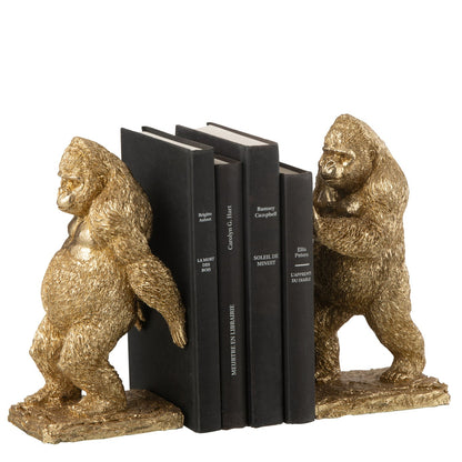 Lot de 2 serre-livres Gorille en résine dorée J-Line