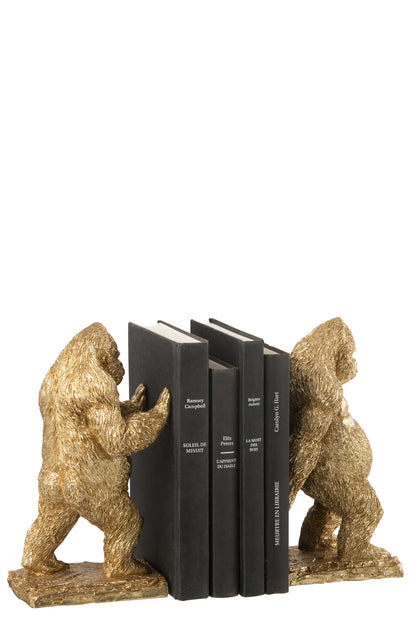 Lot de 2 serre-livres Gorille en résine dorée J-Line
