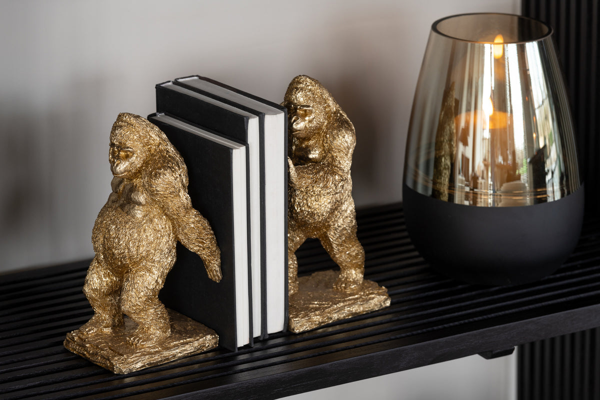 Lot de 2 serre-livres Gorille en résine dorée J-Line