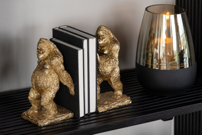 Lot de 2 serre-livres Gorille en résine dorée J-Line