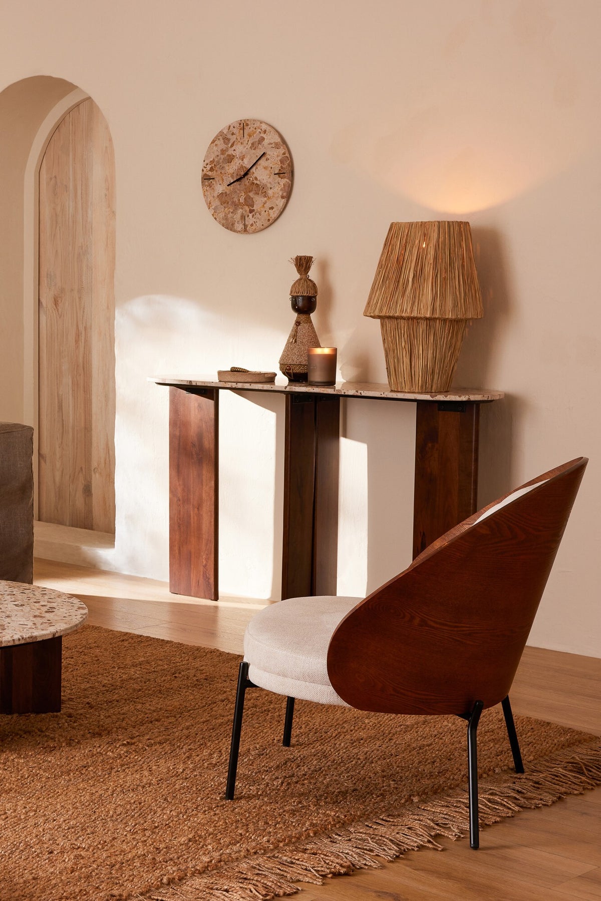 Fauteuil lounge Lone Multiplex/Métal Marron/Beige J-Line