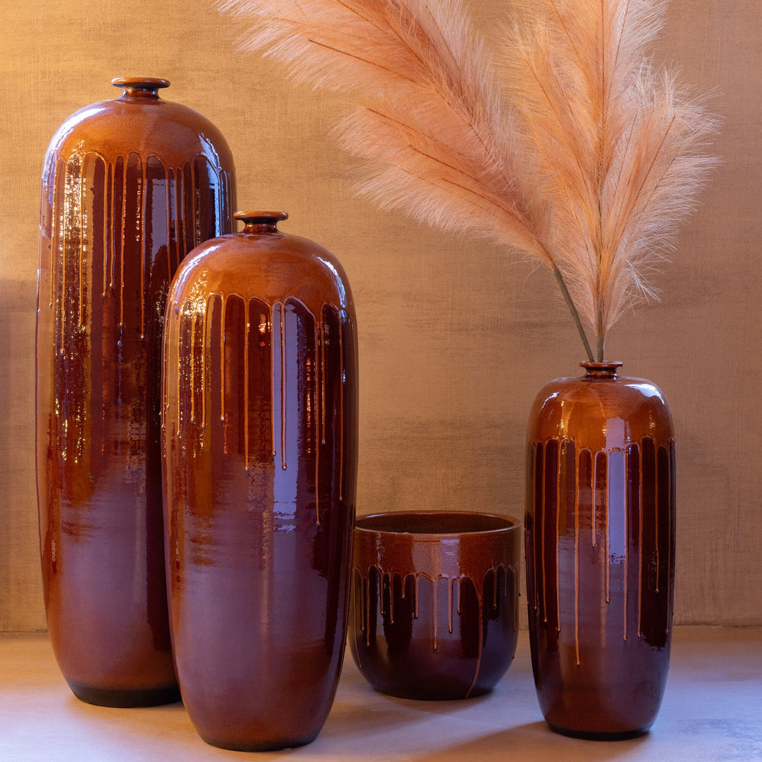 Vase Lee Terra Marron/Orange brillant Petit Ø19xH55cm J-Line