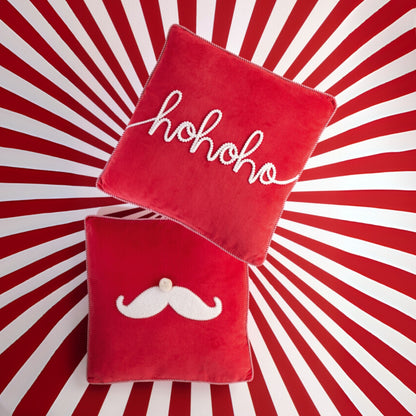 Coussins de Noël Hohoho + Moustache de Père Noël J-Line Lot de 2