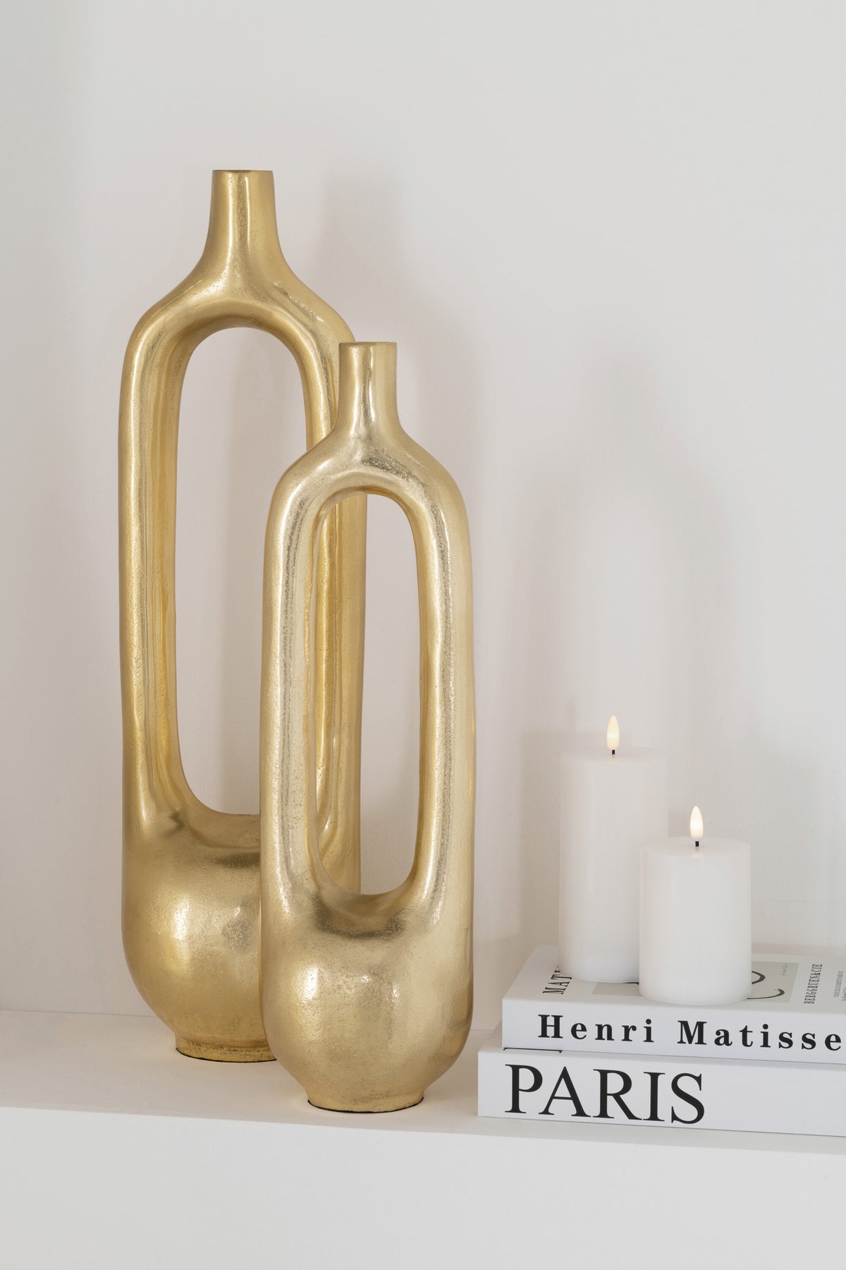 Vase intérieur creux en aluminium doré, grand modèle, J-Line