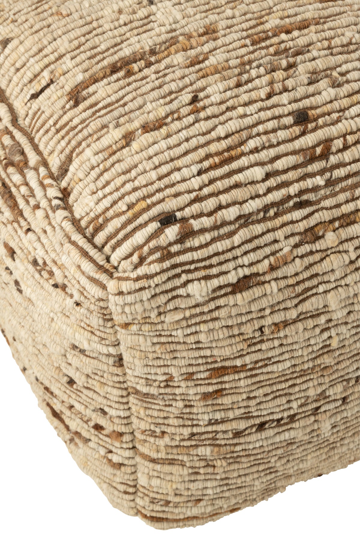 Pouf en laine tissée Écru/Marron 45x45x45cm J-Line