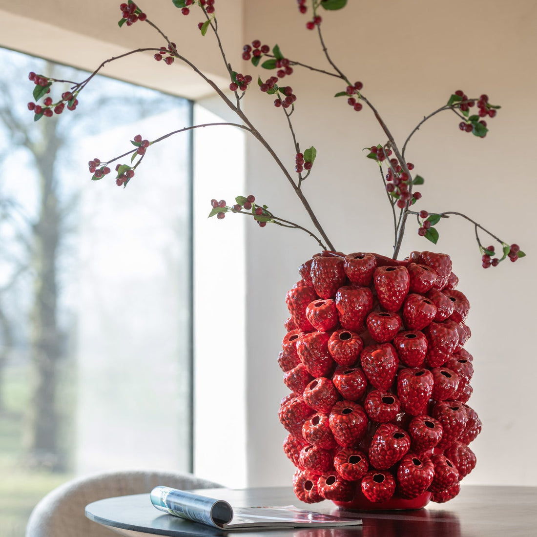 Vase Berry Relief Céramique Rouge Noël J-Line