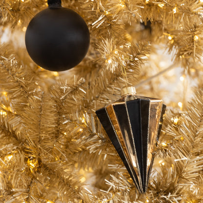 Boîte de 4 boules de Noël en verre rayé diamant couleur or/noir