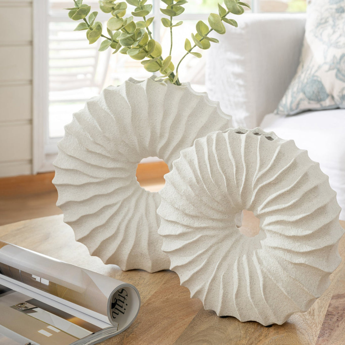 Vase Céramique Aspect Sable Blanc Moyen J-Line