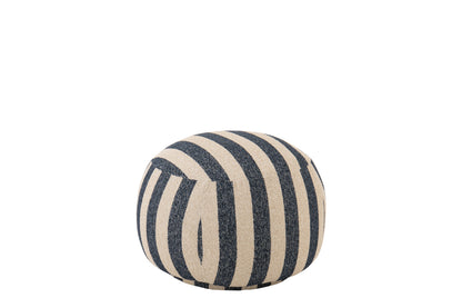 Fauteuil avec pouf en tissu rayé bleu/blanc cassé J-Line