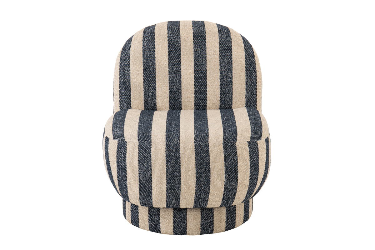Fauteuil avec pouf en tissu rayé bleu/blanc cassé J-Line