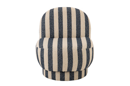 Fauteuil avec pouf en tissu rayé bleu/blanc cassé J-Line