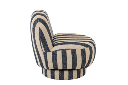Fauteuil avec pouf en tissu rayé bleu/blanc cassé J-Line