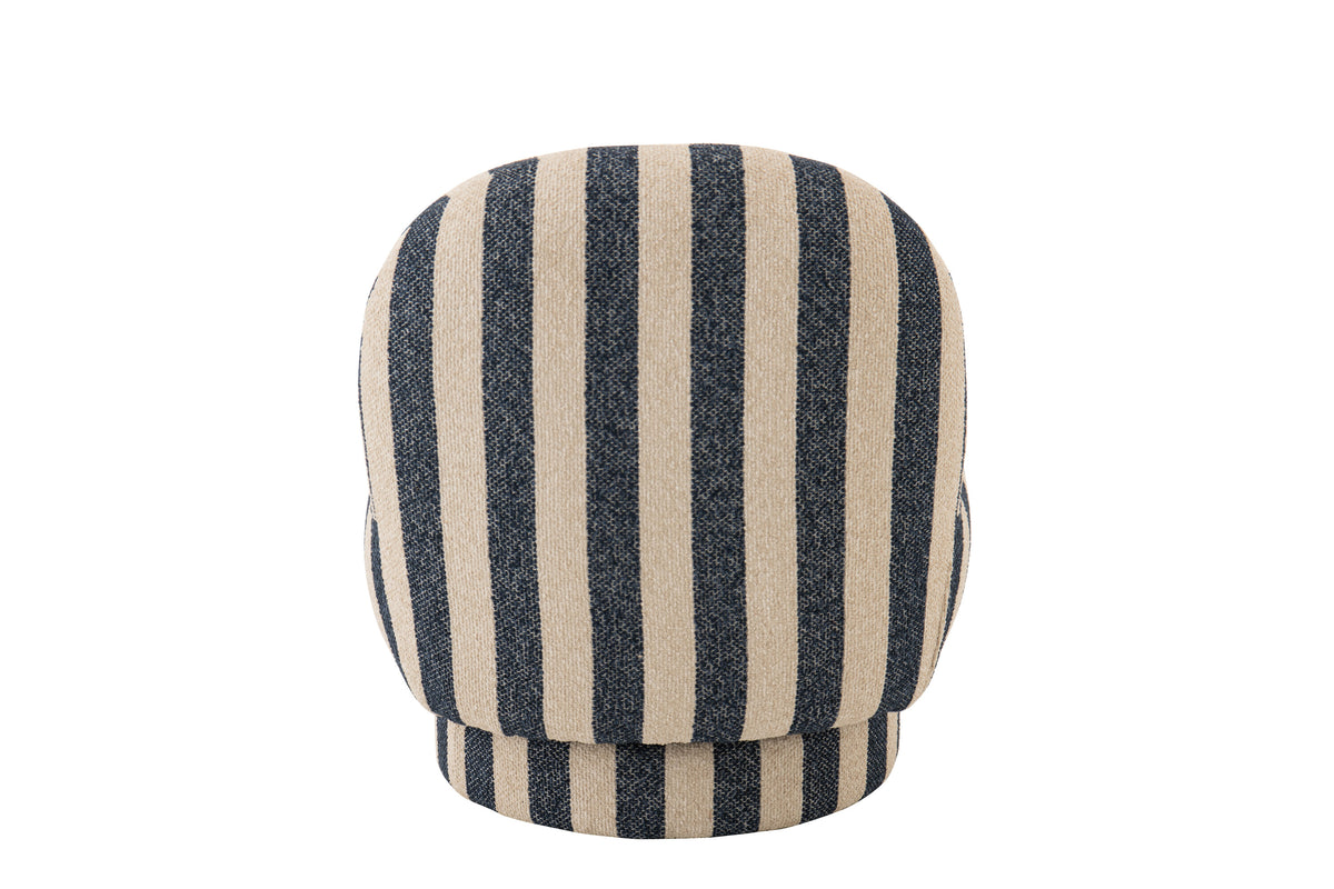 Fauteuil avec pouf en tissu rayé bleu/blanc cassé J-Line