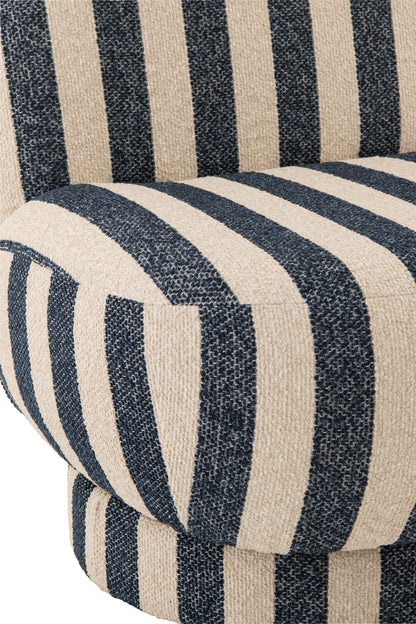Fauteuil avec pouf en tissu rayé bleu/blanc cassé J-Line