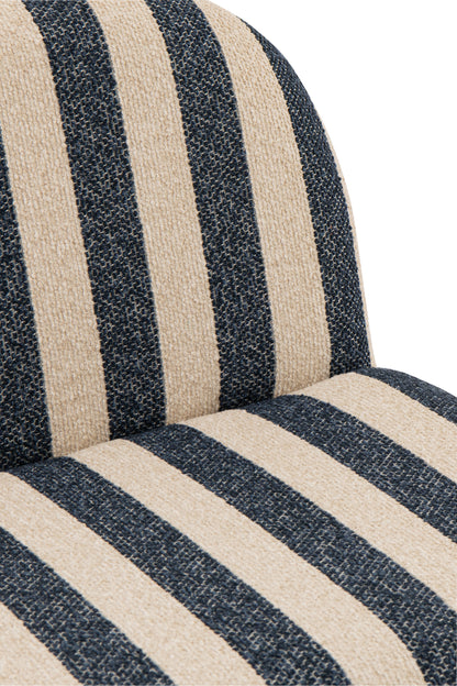 Fauteuil avec pouf en tissu rayé bleu/blanc cassé J-Line