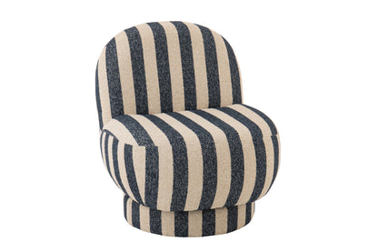 Fauteuil avec pouf en tissu rayé bleu/blanc cassé J-Line