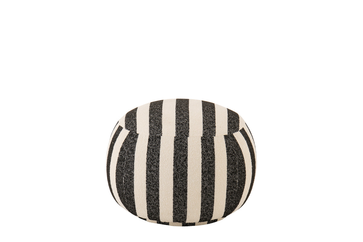 Fauteuil avec pouf en tissu rayé noir/blanc cassé J-Line