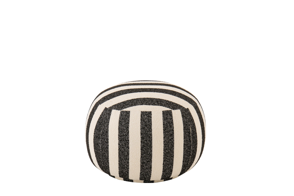 Fauteuil avec pouf en tissu rayé noir/blanc cassé J-Line