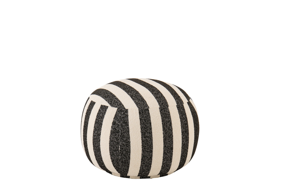 Fauteuil avec pouf en tissu rayé noir/blanc cassé J-Line