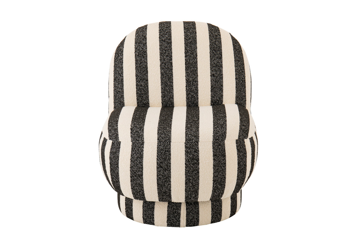 Fauteuil avec pouf en tissu rayé noir/blanc cassé J-Line