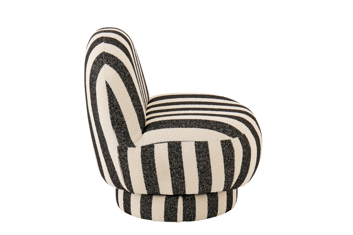 Fauteuil avec pouf en tissu rayé noir/blanc cassé J-Line