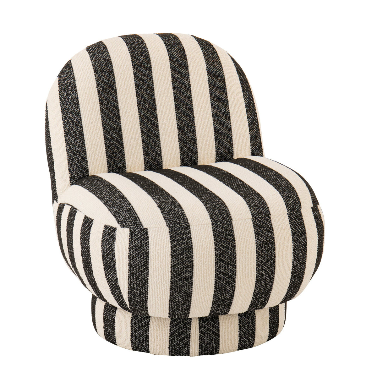 Fauteuil avec pouf en tissu rayé noir/blanc cassé J-Line
