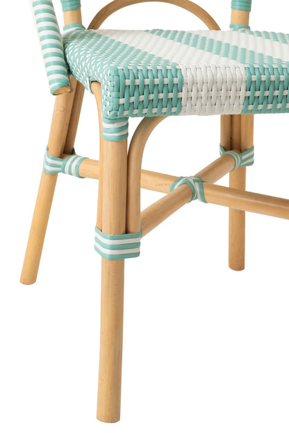 Chaise en rotin rayée bleu clair/blanc J-Line