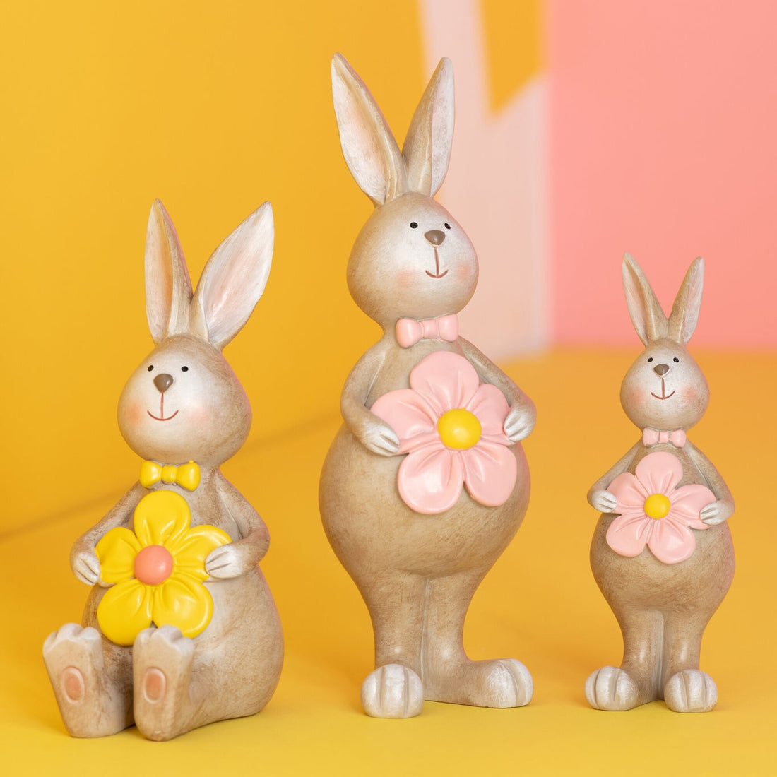 Lapin Fleur en polyrésine multicolore, petit modèle, assortiment de J-Line