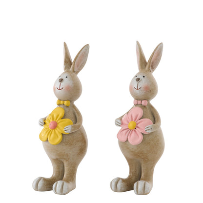 Lapin Fleur en polyrésine multicolore, petit modèle, assortiment de J-Line