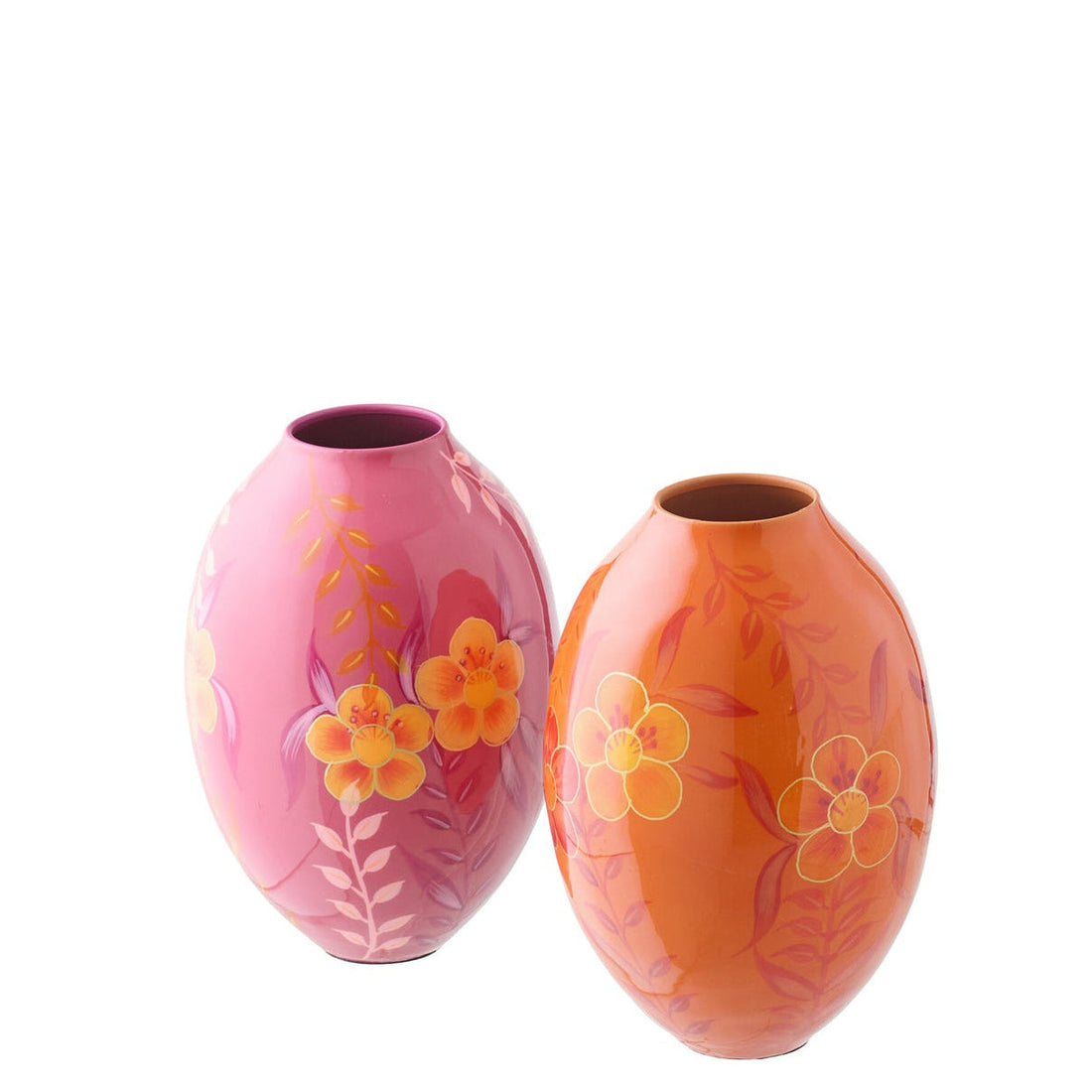 Vase à fleurs en métal rose/orange, petit modèle, assortiment de 2, J-Line