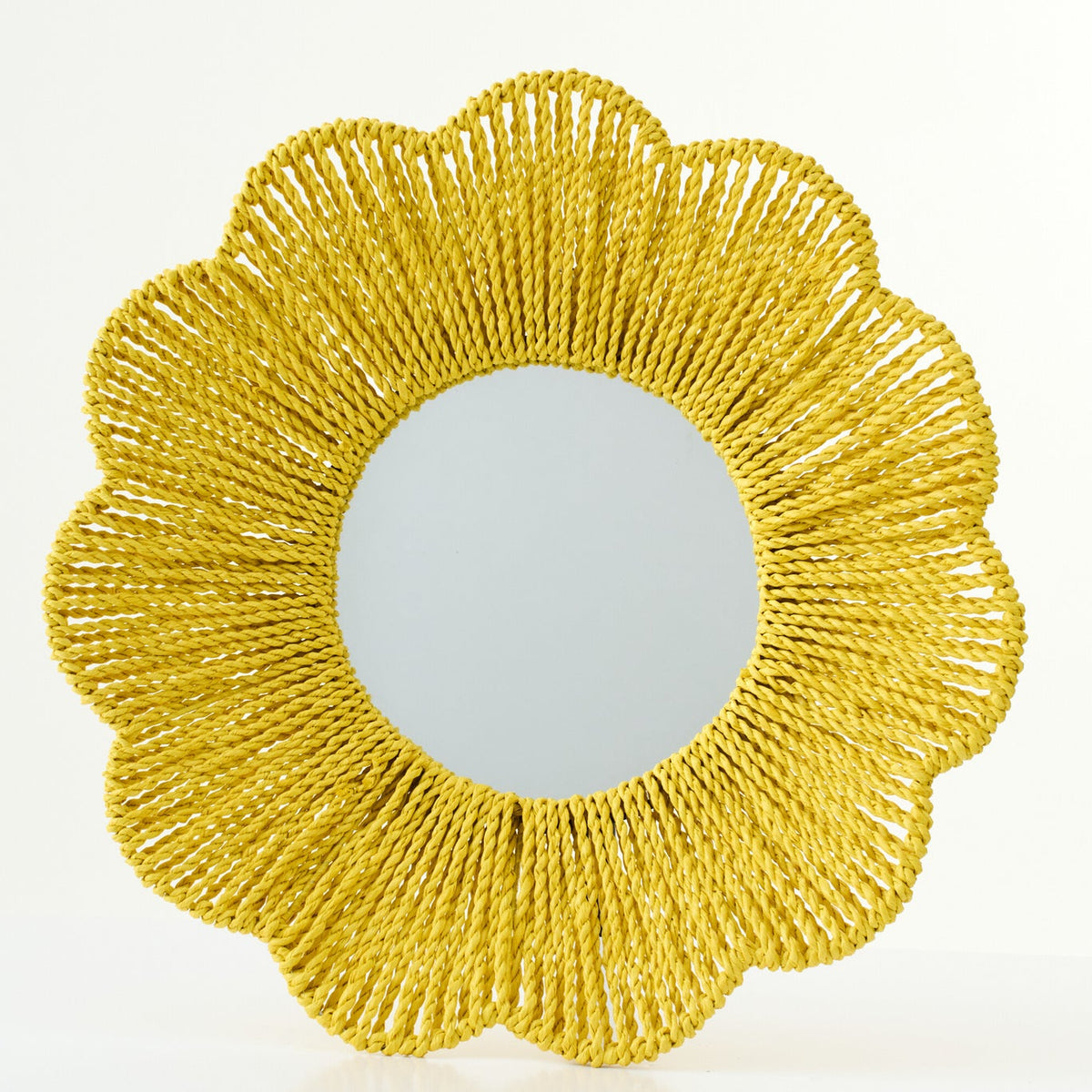 Miroir mural en raphia jaune J-Line