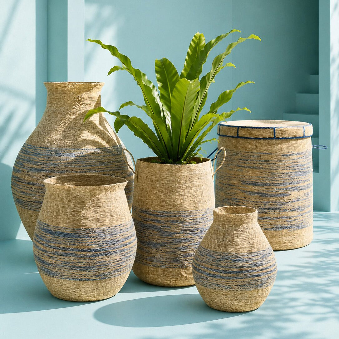 Panier Rayé en Jute Naturel/Bleu Petit J-Line