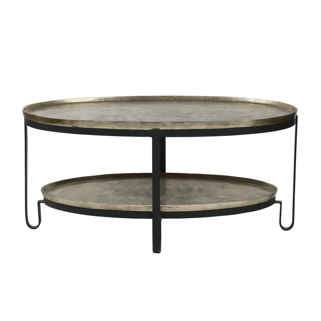 Table basse Kae Gold en aluminium, 2 niveaux, structure noire PTMD