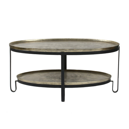 Table basse Kae Gold en aluminium, 2 niveaux, structure noire PTMD