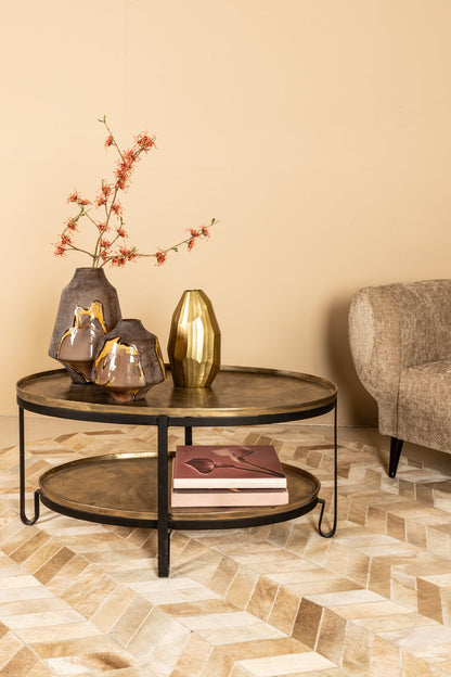 Table basse Kae Gold en aluminium, 2 niveaux, structure noire PTMD