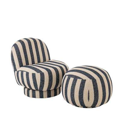 Fauteuil Lounge en Tissu Rayé Bleu/Blanc Cassé J-Line