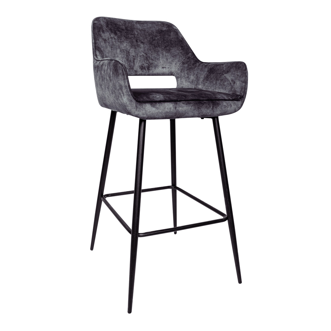 Lot de 2 tabourets de bar Fallon Velvet Anthracite avec pieds en métal noir PTMD