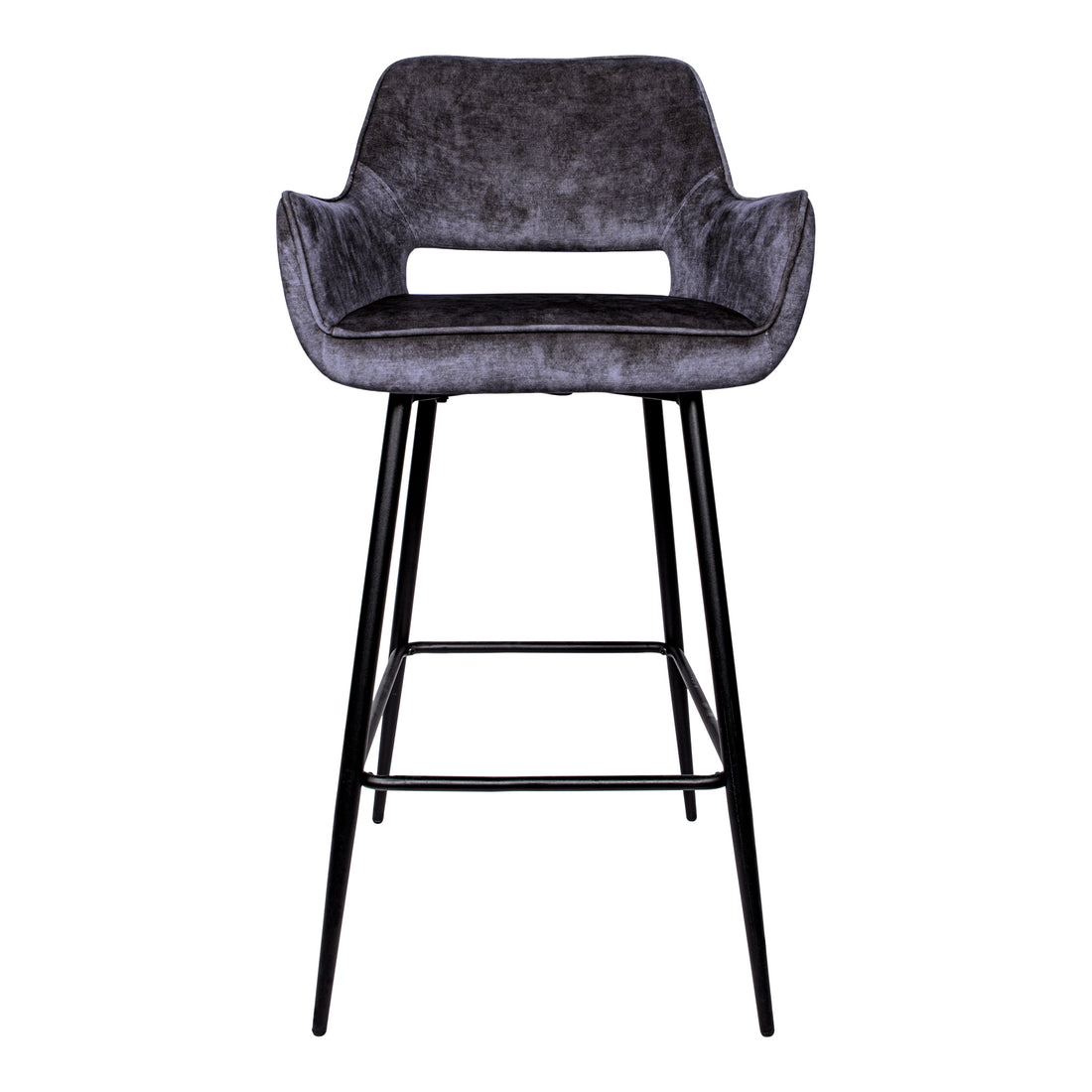 Lot de 2 tabourets de bar Fallon Velvet Anthracite avec pieds en métal noir PTMD