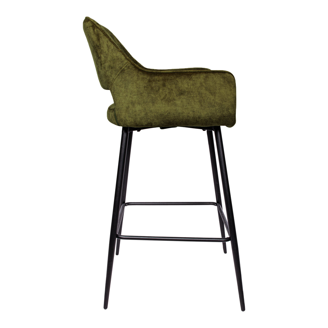 Tabouret de bar Fallon en velours vert avec pieds en métal noir, lot de 2, KD, PTMD