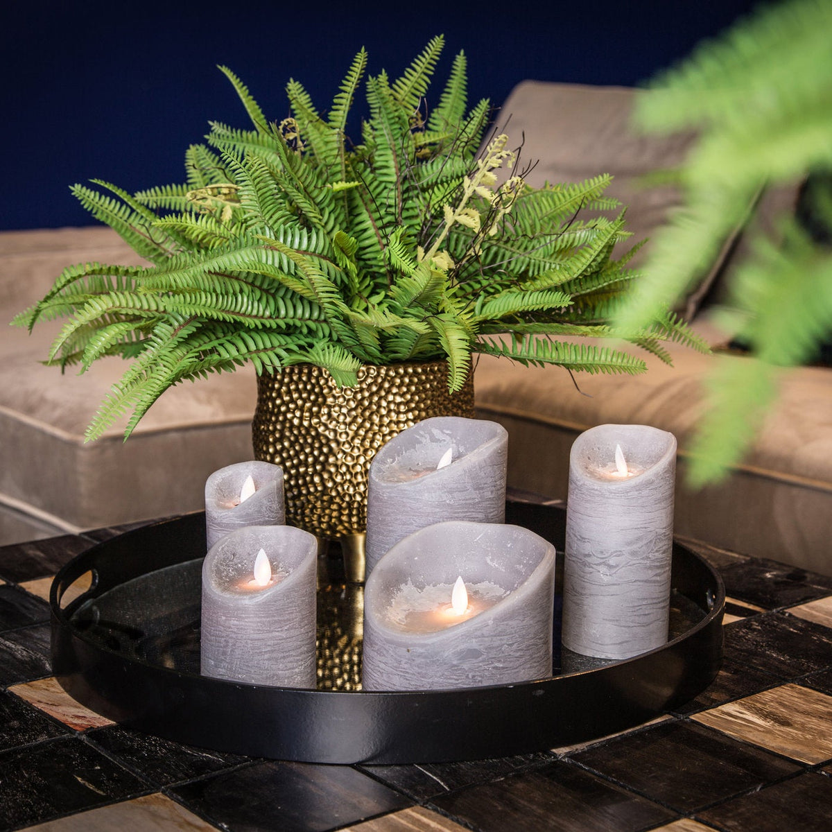Lot de 5 bougies LED Rustic Suede Grey PTMD