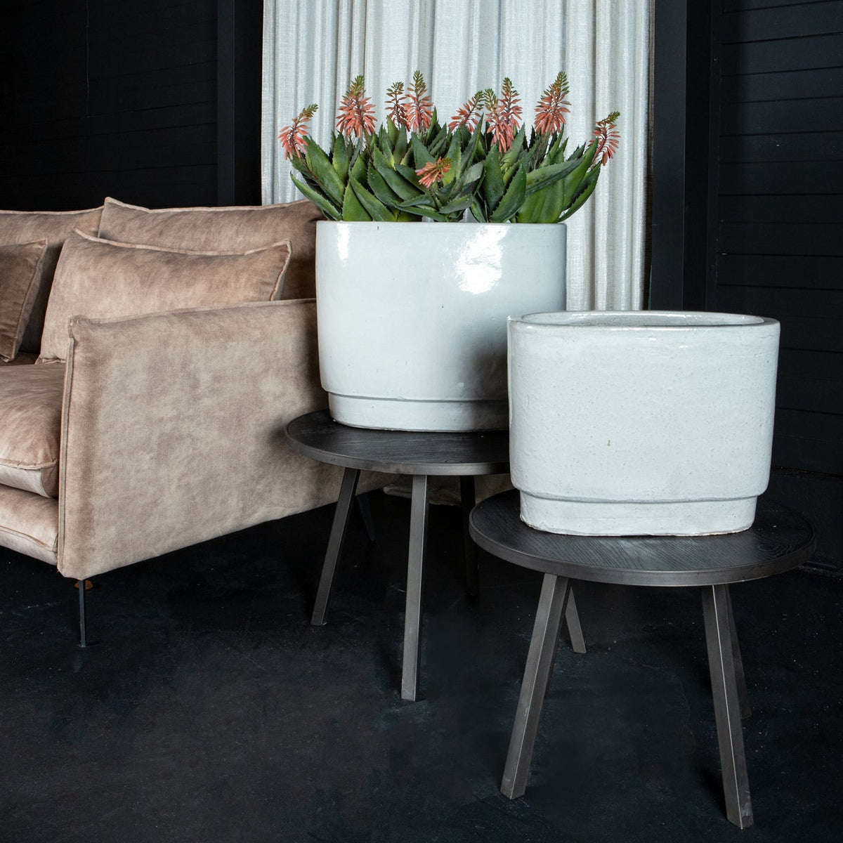 Pot Rae en céramique blanche ovale, lot de 2, PTMD