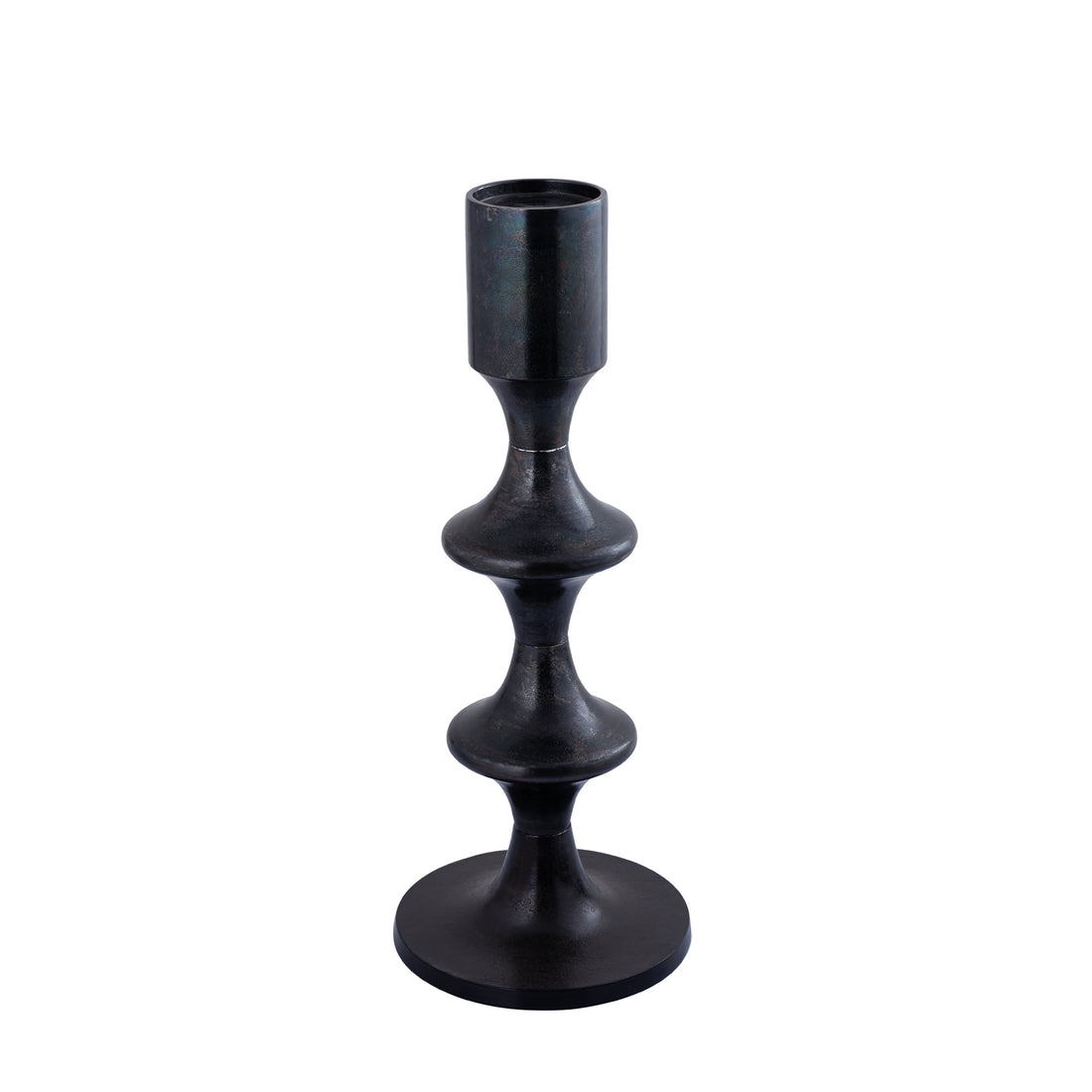 Bougeoir rond Taika Black en alu, à languettes, bas H73cm PTMD