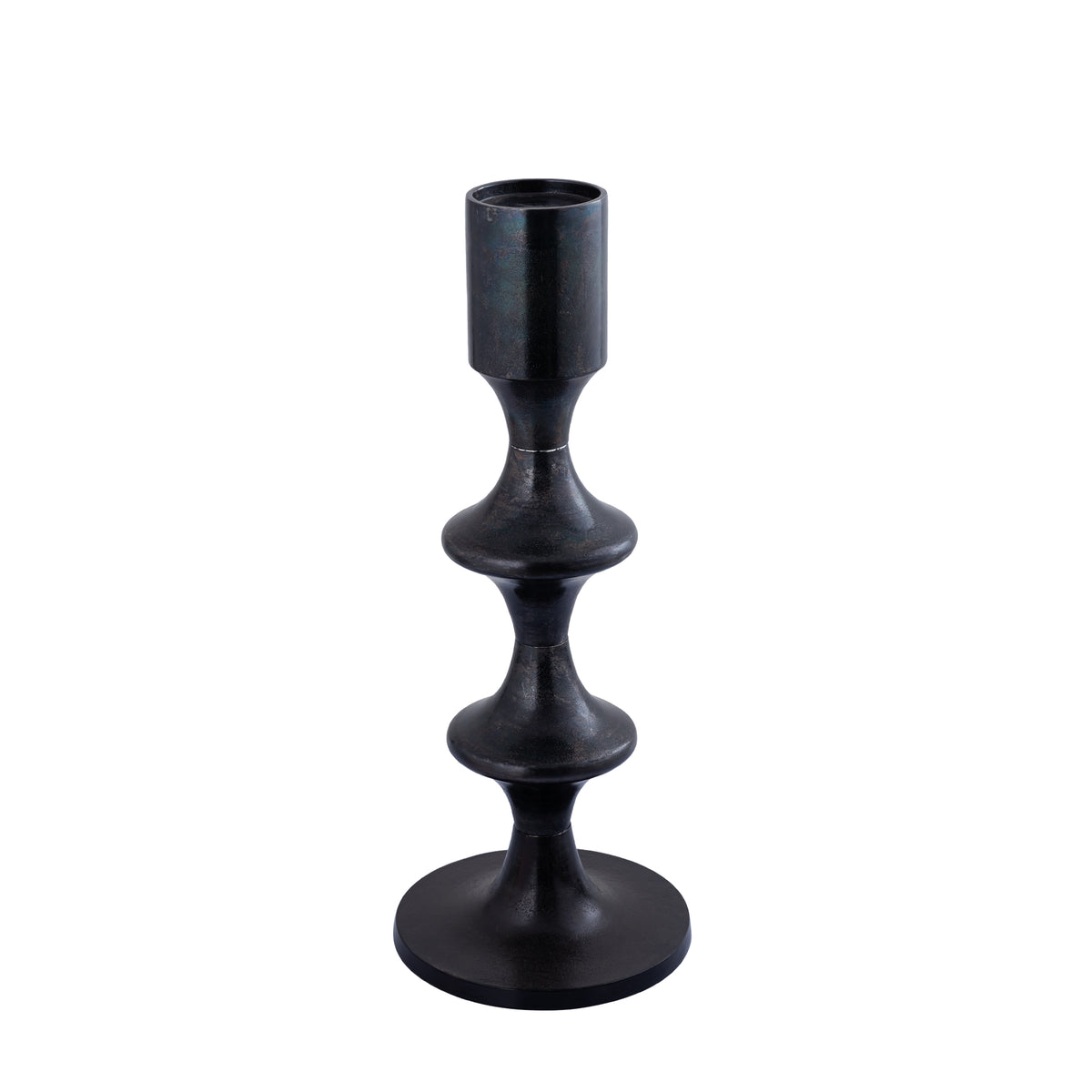 Bougeoir rond Taika Black en alu, à languettes, bas H73cm PTMD