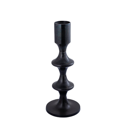 Bougeoir rond Taika Black en alu, à languettes, bas H73cm PTMD