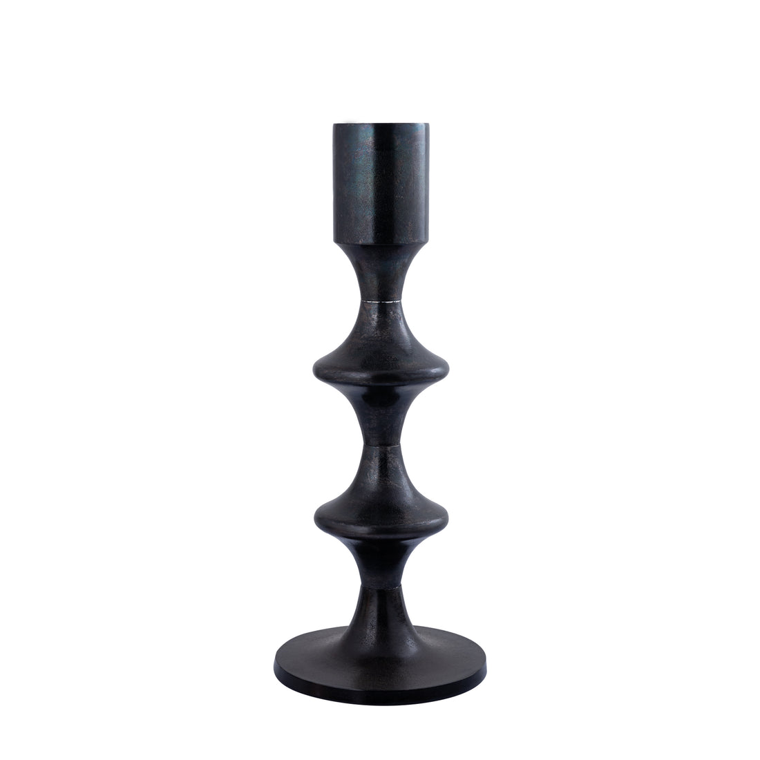 Bougeoir rond Taika Black en alu, à languettes, bas H73cm PTMD