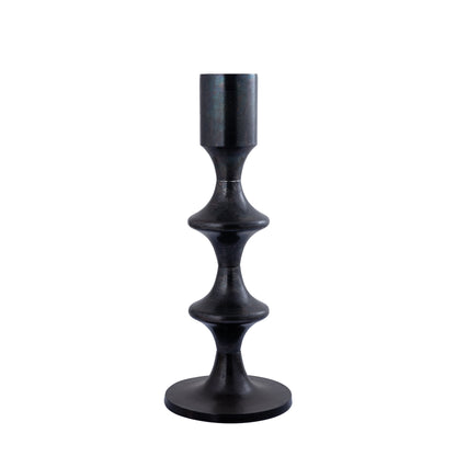 Bougeoir rond Taika Black en alu, à languettes, bas H73cm PTMD