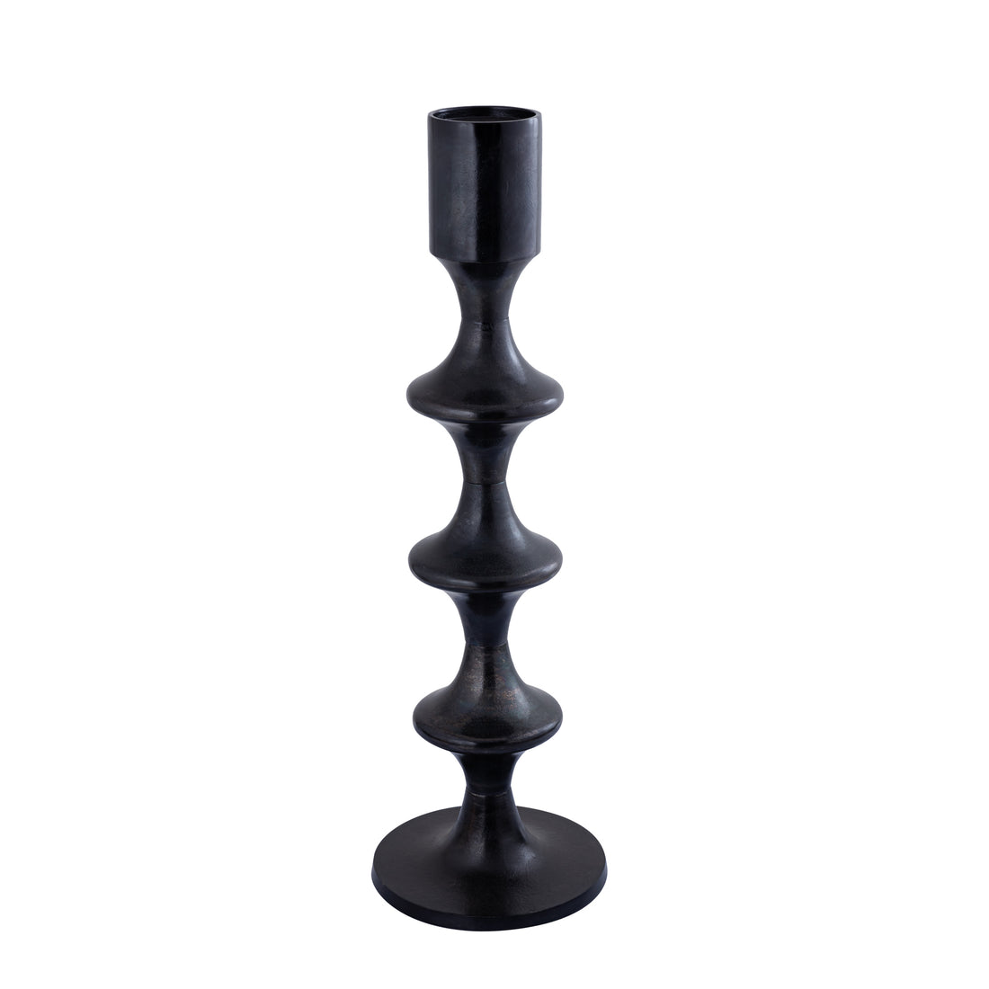 Bougeoir rond en alu Taika Black avec languettes H92cm PTMD