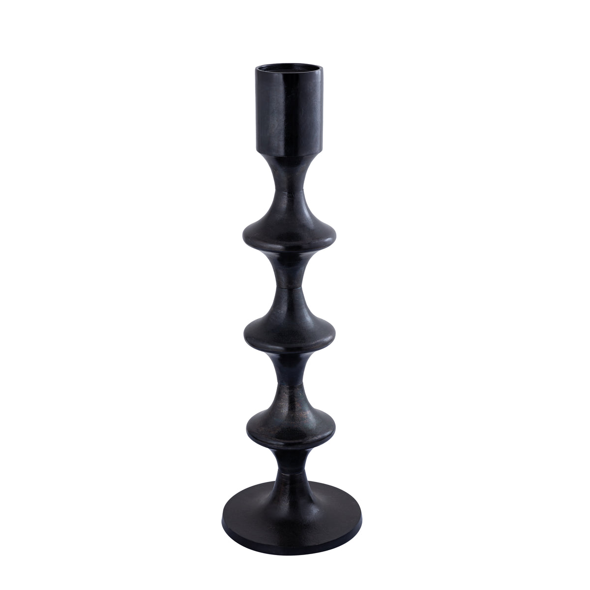 Bougeoir rond en alu Taika Black avec languettes H92cm PTMD